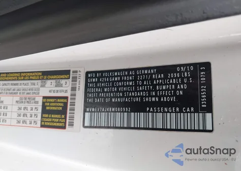 2011 Volkswagen Gti 2-Door z USA, uszkodzony, nr VIN WVWEV7AJ4BW080992